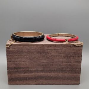 Vintage Hinged Bracelets With Safety Chain